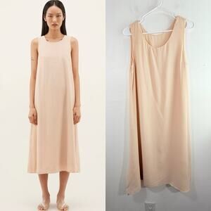 Calvin Klein Collection Italy Nude Silk Blend Scoop Neck Midi Shift Dress Medium